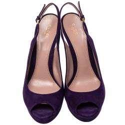 Pre Owned Gucci Purple Suede Peep Toe Slingback Sandals Size 40