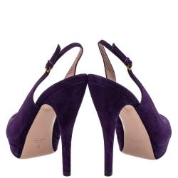 Pre Owned Gucci Purple Suede Peep Toe Slingback Sandals Size 40