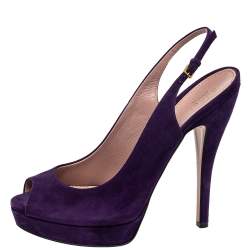 Pre Owned Gucci Purple Suede Peep Toe Slingback Sandals Size 40