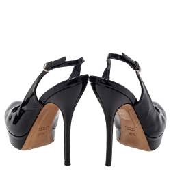 Pre Owned صندل غوتشي جلد أسود لامع بحزام للكاحل نعل سميك مقاس 37.5