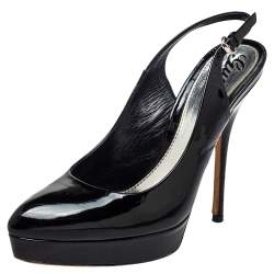 Pre Owned صندل غوتشي جلد أسود لامع بحزام للكاحل نعل سميك مقاس 37.5