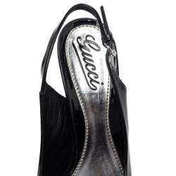 Pre Owned صندل غوتشي جلد أسود لامع بحزام للكاحل نعل سميك مقاس 37.5