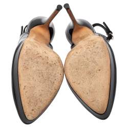 Pre Owned صندل غوتشي جلد أسود لامع بحزام للكاحل نعل سميك مقاس 37.5