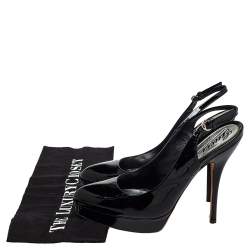 Pre Owned صندل غوتشي جلد أسود لامع بحزام للكاحل نعل سميك مقاس 37.5