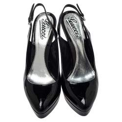 Pre Owned صندل غوتشي جلد أسود لامع بحزام للكاحل نعل سميك مقاس 37.5