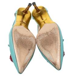 Pre Owned حذاء كعب عالي غوتشي مزخرف كرز جلد أزرق مقاس 36