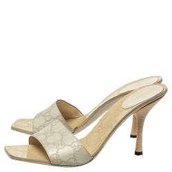 Pre Owned Gucci Cream Guccissima Leather Slide Sandals Size 38.5