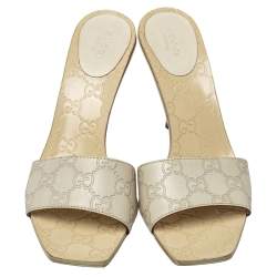 Pre Owned Gucci Cream Guccissima Leather Slide Sandals Size 38.5