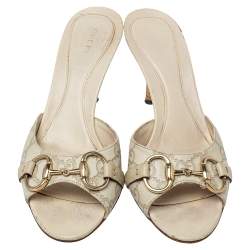 Pre Owned صندل غوتشي جلد جي جي أبيض هورسبيت مقاس 37