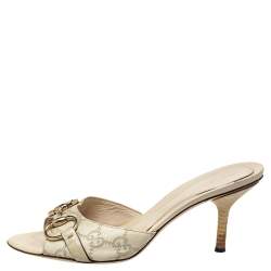 Pre Owned صندل غوتشي جلد جي جي أبيض هورسبيت مقاس 37