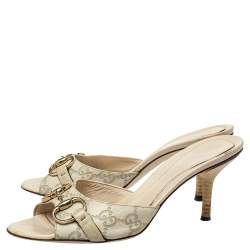 Pre Owned صندل غوتشي جلد جي جي أبيض هورسبيت مقاس 37