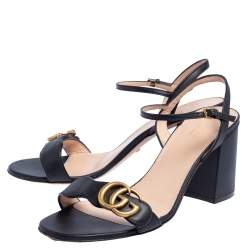 مملوكة مسبقًا Gucci Black Leather GG Marmont Ankle Strap Sandals Size 39