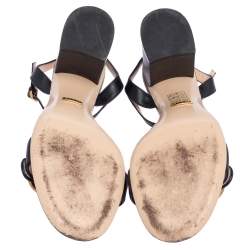 مملوكة مسبقًا Gucci Black Leather GG Marmont Ankle Strap Sandals Size 39