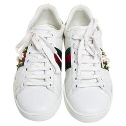 Gucci White Leather and Python Embossed Leather Ace Studded Sneakers Size 37
