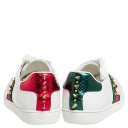 Gucci White Leather and Python Embossed Leather Ace Studded Sneakers Size 37