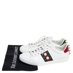 Gucci White Leather and Python Embossed Leather Ace Studded Sneakers Size 37