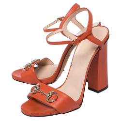 مملوكة مسبقًا Gucci Orange Leather Horsebit Ankle Strap Sandals Size 39