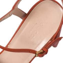 مملوكة مسبقًا Gucci Orange Leather Horsebit Ankle Strap Sandals Size 39