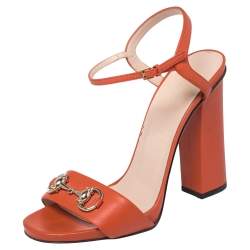مملوكة مسبقًا Gucci Orange Leather Horsebit Ankle Strap Sandals Size 39