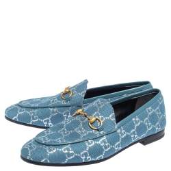 Pre Owned حذاء لوفرز غوتشي بريكستون كانفاس جي جي أزرق مقاس 37.5 
