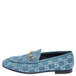 Pre Owned حذاء لوفرز غوتشي بريكستون كانفاس جي جي أزرق مقا س 37.5 