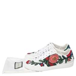 مملوكة مسبقًا Gucci White Floral Embroidered Leather Ace Low Top Sneakers Size 35