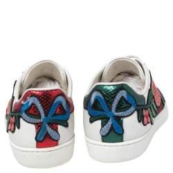 مملوكة مسبقًا Gucci White Floral Embroidered Leather Ace Low Top Sneakers Size 35