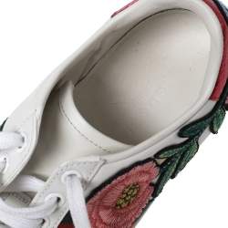 مملوكة مسبقًا Gucci White Floral Embroidered Leather Ace Low Top Sneakers Size 35