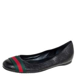 مملوكة مسبقًا Gucci Black Guccissima Leather Web Stripe Ballet Flats Size 39