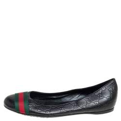 مملوكة مسبقًا Gucci Black Guccissima Leather Web Stripe Ballet Flats Size 39