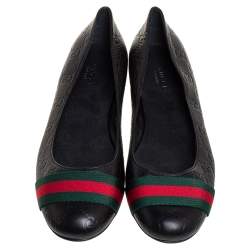 مملوكة مسبقًا Gucci Black Guccissima Leather Web Stripe Ballet Flats Size 39