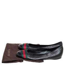 مملوكة مسبقًا Gucci Black Guccissima Leather Web Stripe Ballet Flats Size 39