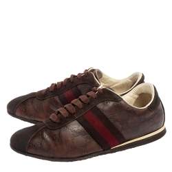 Gucci Brown Guccissima Leather And Suede Lace Up Sneakers Size 40