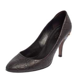 مملوكة مسبقًا Gucci Brown Guccissima Leather Horsebit Heel Round Toe Pumps Size 39.5