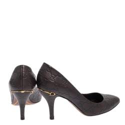 مملوكة مسبقًا Gucci Brown Guccissima Leather Horsebit Heel Round Toe Pumps Size 39.5