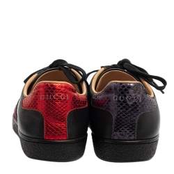 Pre Owned Gucci Black Leather Ace Bee Embroidered Web Low Top Sneakers Size 37.5