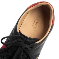 Pre Owned Gucci Black Leather Ace Bee Embroidered Web Low Top Sneakers Size 37.5