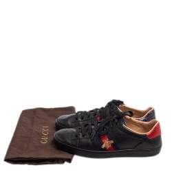 Pre Owned Gucci Black Leather Ace Bee Embroidered Web Low Top Sneakers Size 37.5