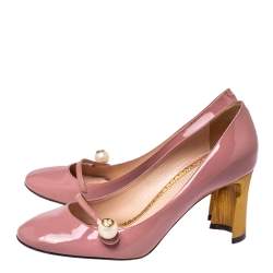 Pre Owned Gucci Pink Patent Leather Pearl Detail Mary Jane Pumps Size 38