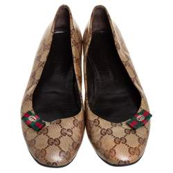 Gucci Brown GG Crystal Canvas Ballet Flats Size 39