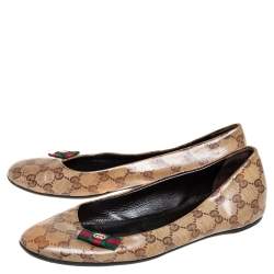 Gucci Brown GG Crystal Canvas Ballet Flats Size 39