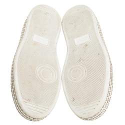 Pre Owned Gucci White Leather And Canvas New Ace Crystal Embellished Platform Sneakers Size 37