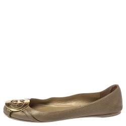 Gucci Metallic Gold Leather GG Buckle Ballet Flats Size 37.5