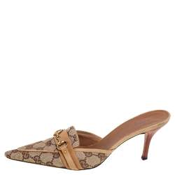 Pre Owned صندل سلايد غوتشي سوبريم كانفاس جي جي بيج وجلد مقاس 37.5