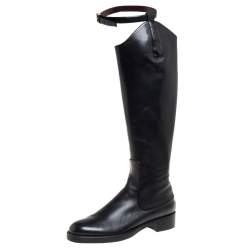 Pre Owned Gucci Black Leather Knee Length Boots Size 38.5