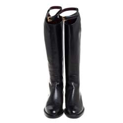 Pre Owned Gucci Black Leather Knee Length Boots Size 38.5