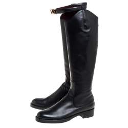 Pre Owned Gucci Black Leather Knee Length Boots Size 38.5
