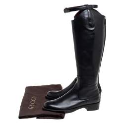 Pre Owned Gucci Black Leather Knee Length Boots Size 38.5