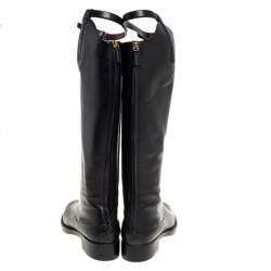 Pre Owned Gucci Black Leather Knee Length Boots Size 38.5