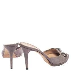 Pre Owned حذاء سلايد غوتشي سويدي بيج هورسبيت مقدمة مفتوحة مقاس 38.5